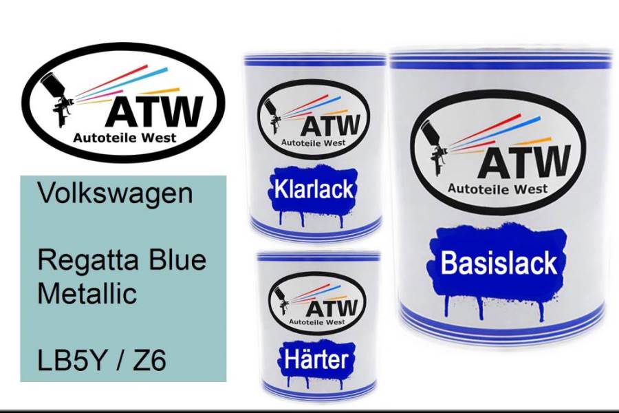 Volkswagen, Regatta Blue Metallic, LB5Y / Z6: 1L Lackdose + 1L Klarlack + 500ml Härter - Set, von ATW Autoteile West.